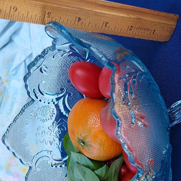 Vintage Jeannette mid century Pressed Glass Blue Footed Hombre Compote Bowl MCM - Picture 7 of 17